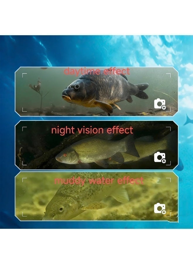 This 220° ultra-wide-angle HD fish finder features night vision, a 7-8 hour battery life, a 4.3-inch display, a 20-meter cable, and IP67 waterproof rating. Suitable for deep and murky waters, it's an essential choice for fishing enthusiasts. - Image 2